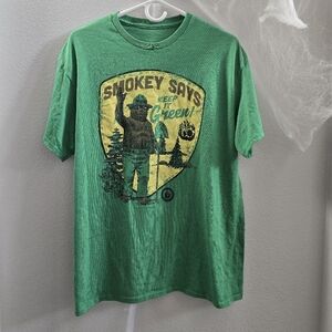 Green Smokey Bear Graphic T-Shirt smokey says keep it green. large
